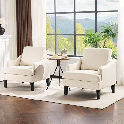 2Pcs Linen Sloping Handrail Small Bedroom Chairs Mid Century Modern Accent Chairs Set Of 2