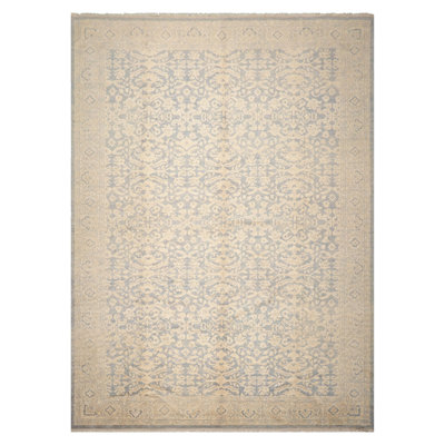 Tapis oriental traditionnel en laine noué à la main 9 pi 11 po x 13 pi 10 po Aqua