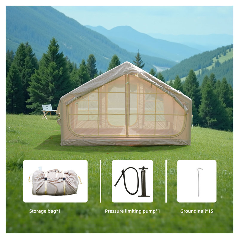 Tente de camping gonflable de 6,3 m² pour 4 à 6 personnes - tente d'air imperméable 4 saisons avec lanterneau transparent et fenêtres en filet