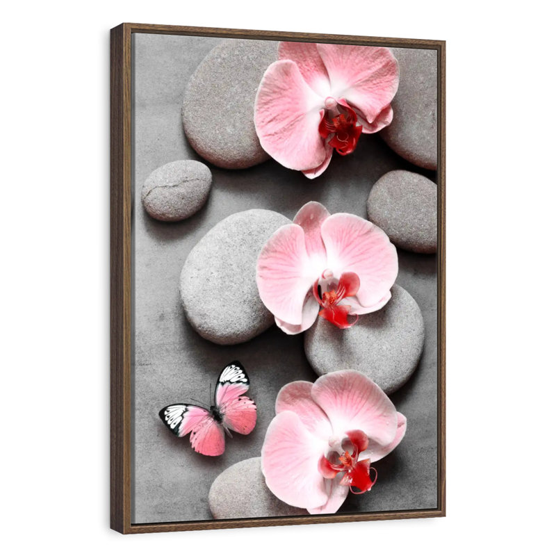 Zen orchidées roses et papillons, Floating Frame Walnut, 27" x 40"