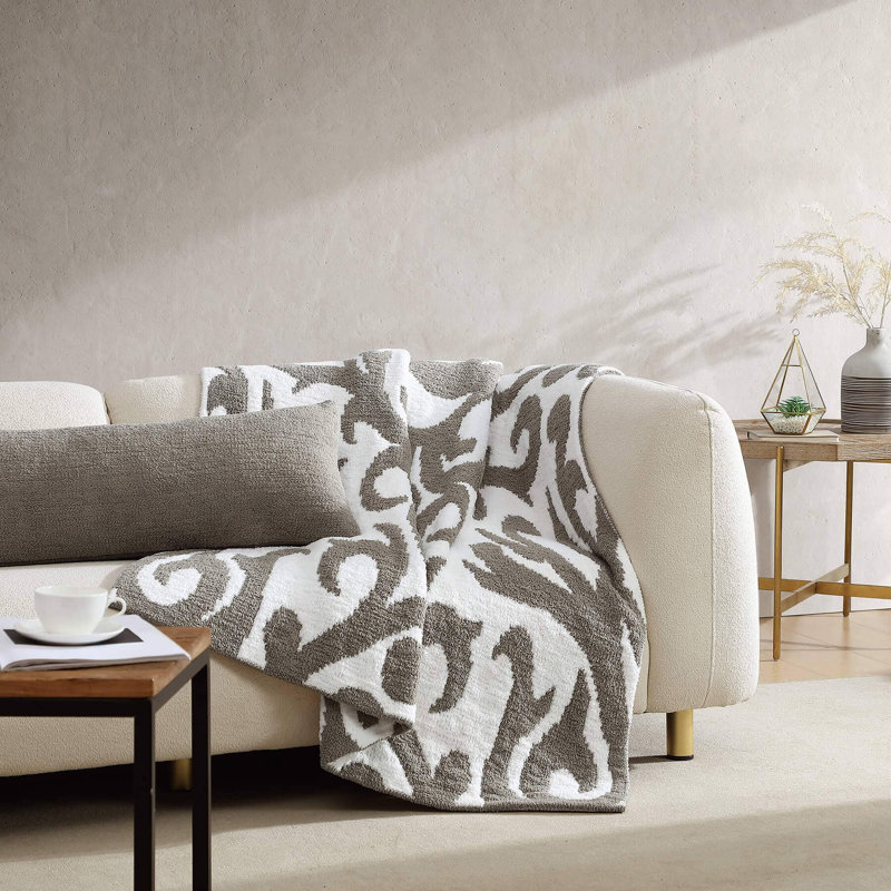 Casablanca Throw Blanket, Taupe/Off White Abstract