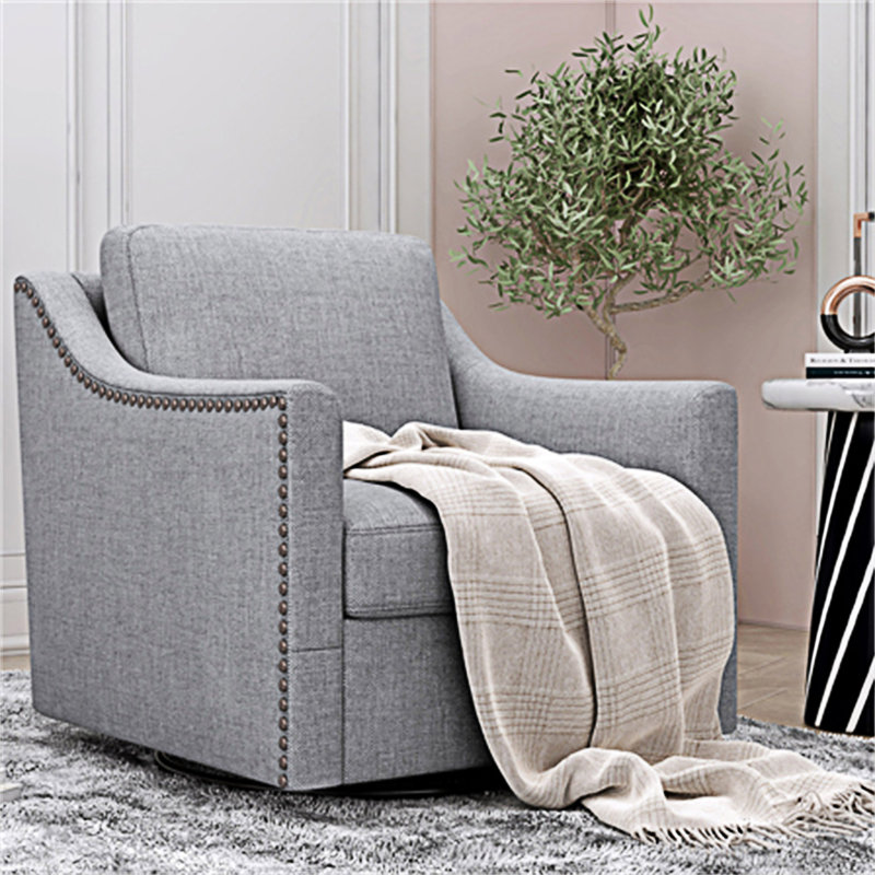 Fauteuil moderne pivotant, Lin de coton noir / gris