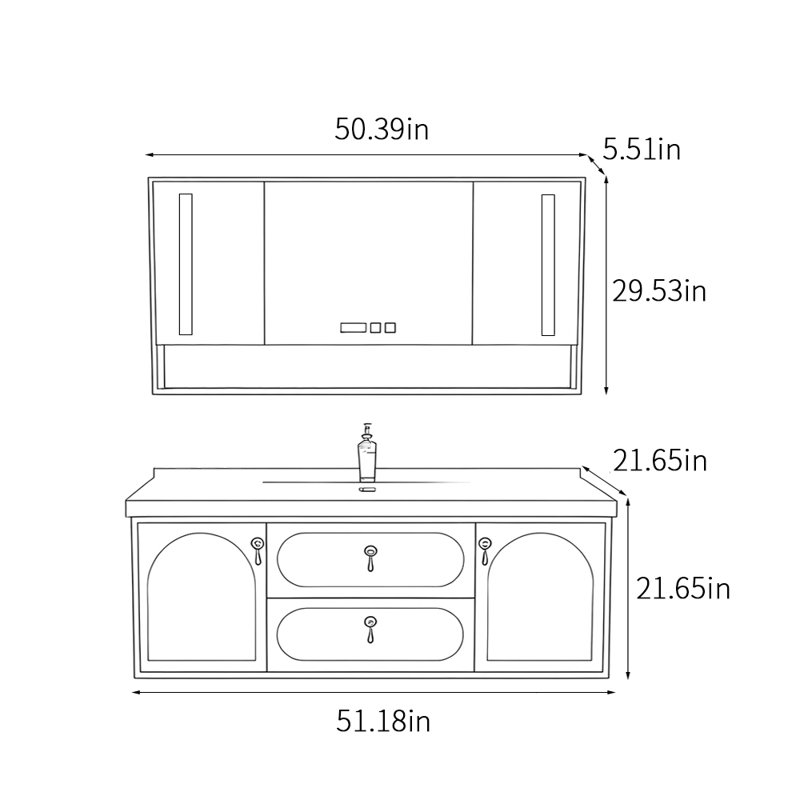 Chinese style bathroom cabinet light luxury, 21.65" H x 51.18" W x 21.65" D