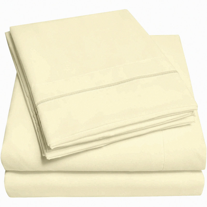 LuxurySoft Deep Pocket Bed Sheet Set - Breathable Wrinkle Fade Stain Resistant Hypoallergenic Ivory Collection - 4 Piece Premium Bedding