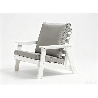 All-Weather Outdoor Single Sofa with Thick Cushion for Porch Poolside Yard Garden, White & Grey