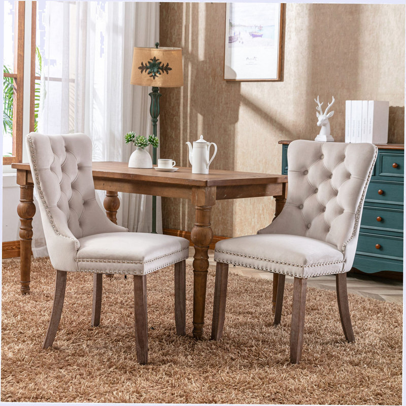 Geddy 20'' H Tufted Velvet Upholstered Side Chair, Wood, Ivory