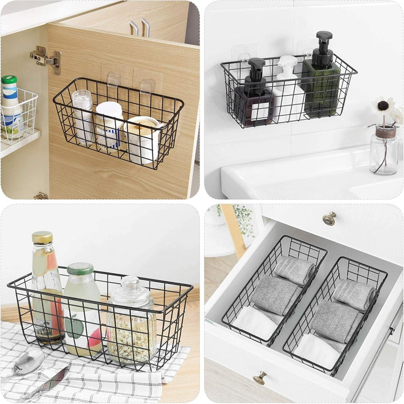 Metal Wall-Mounted Storage Baskets Medium Organizer Bins For Kitchen, Bathroom & Garage