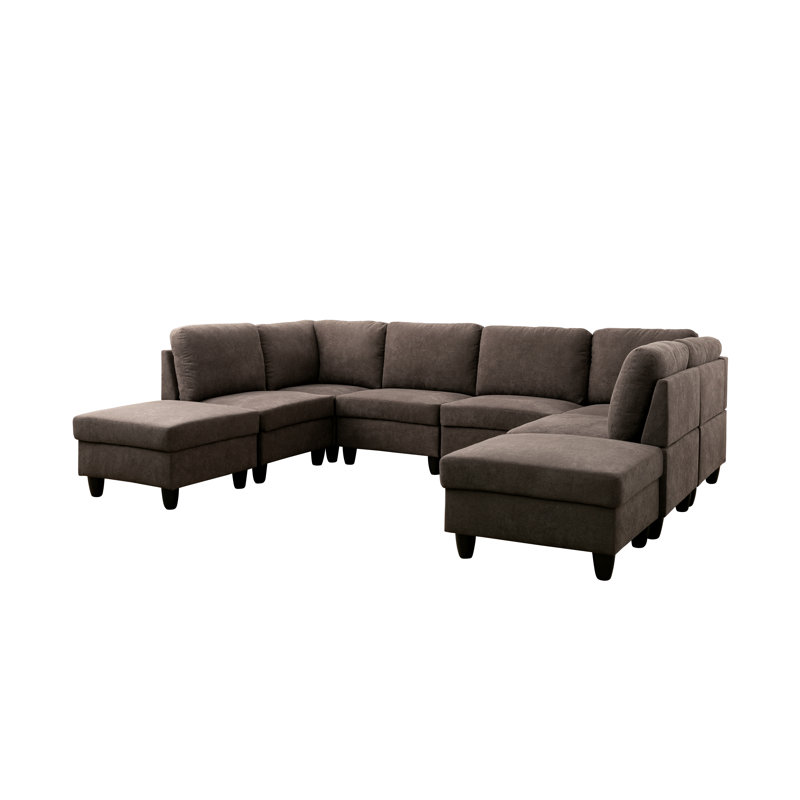 Dark Coffee Flannel 8 - Piece Upholstered Sectional Modularity , Brown Microfiber/Microsuede