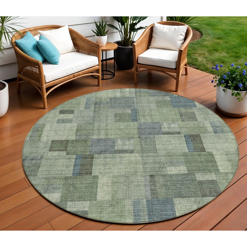 Tapis d'intérieur rond lavable géométrique vert et vert menthe HomeRoots 8 pi