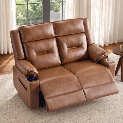 Ensemble de causeuse modulaire inclinable manuelle avec porte-gobelet à chargement sans fil intelligent, fauteuil coulissant en cuir végétalien Gravity, brun