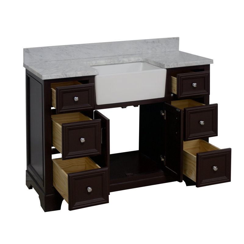 Emiliano 48'' Single Bathroom Vanity with Top, Carrara Marble, Chocolate