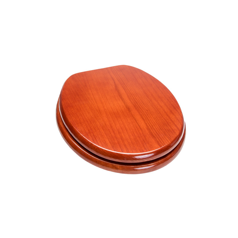 Round Toilet Seat and Lid, Polished Brass, American Red Cherry