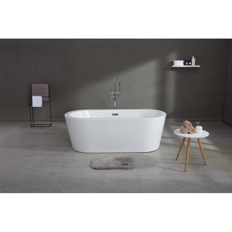66.5" X 31.9" Oval Whirlpool Water Jetted & Air Bubble Freestanding Soaking Bathtub With Led Light