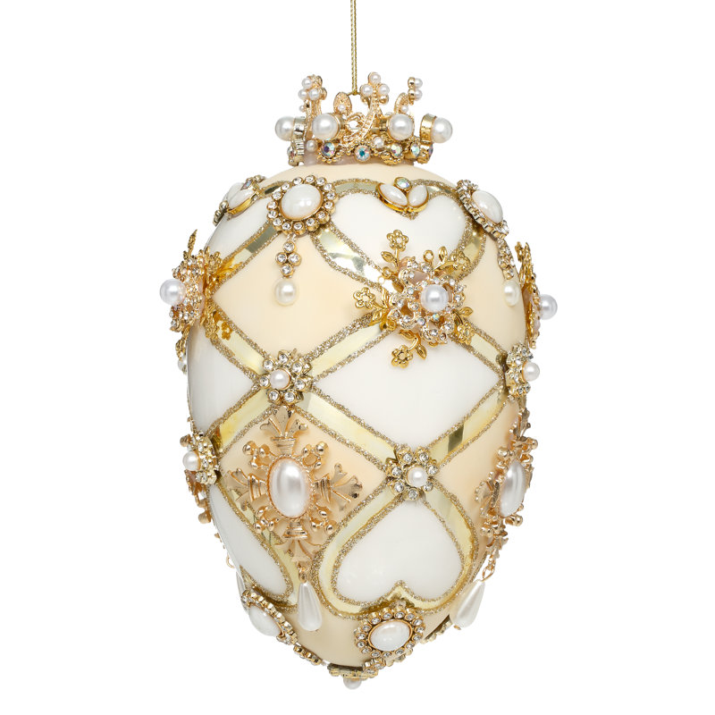 Faberge Jewel Egg Ornament ,White/Cream- 7 Inches