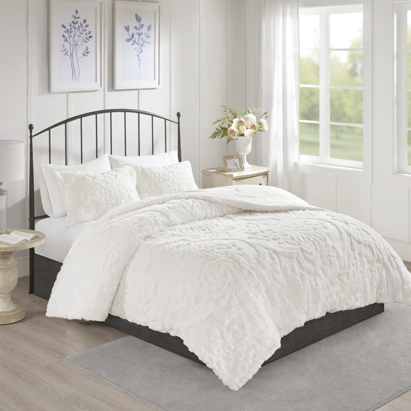 Édredon 3 pièces pour lit très grand / très grand - chenille de coton, très grand très tendance, 2 taies décoratives assorties, look magnifique