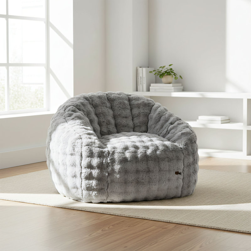 Large Shell-Filled Beanbag Sofa, Gray Adult Beanbag Chair, Skin-Friendly And Breathable, Suitable For Comfortable Placement In The Bedroom Or Living Room.