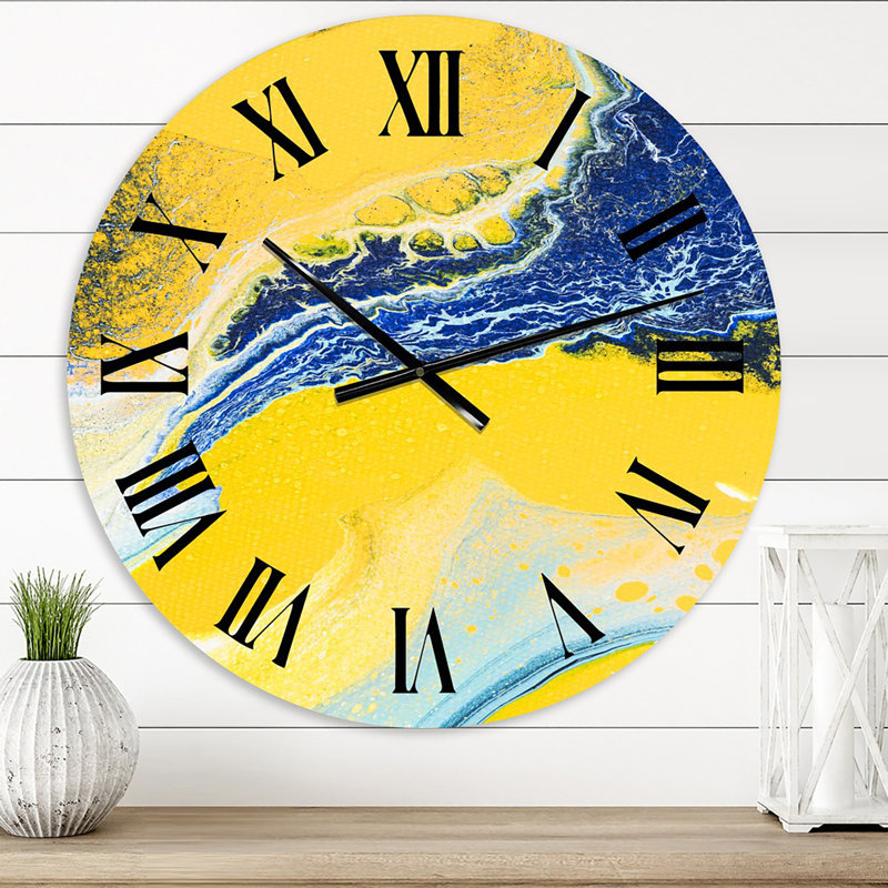 Composition abstraite en jaune et bleu VII - horloge murale moderne, Petit