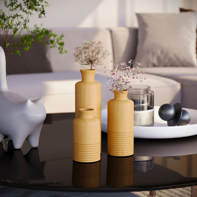 Creative Scents Harmony Vases - Set Of 3 - Premium Home Shelf Decor Vase With Sturdy Base For Displaying Fresh Or Dried Flowers, Pampas Grass - Living Room Dining Table Centerpiece Décor