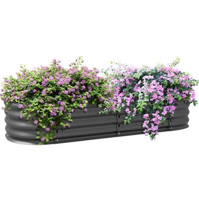 4.9' X 2' 1' Galvanized Raised Planter, Dark Gray Metal Garden Bed With Edge, Simple To Assemble, Self-Draining For Flower, Herb & Vegetable Planting Kit, Elevated Planter Box Easy Build, Flower