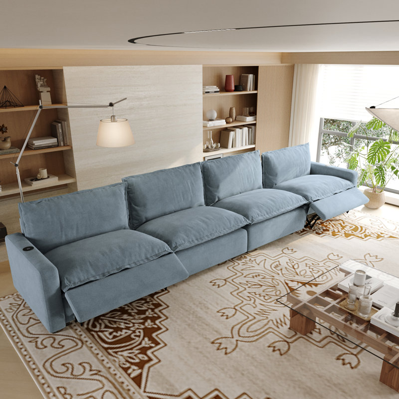 4-Piece Modular Linen Power Reclining Sectional Sofa With Zero-Gravity, Blue