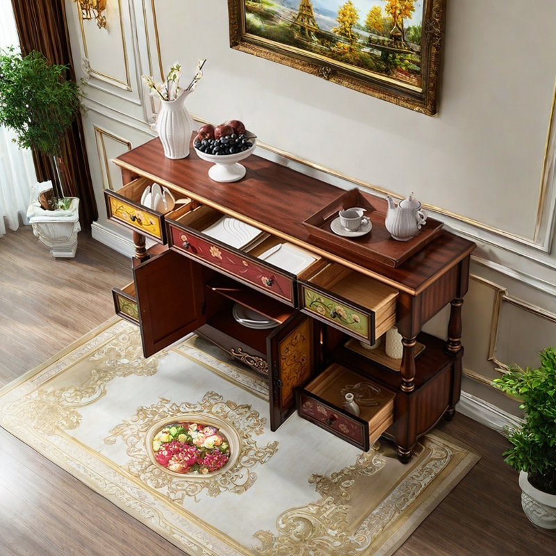 Five drawer painted multi-function accent chest, Brown/Yellow/Green