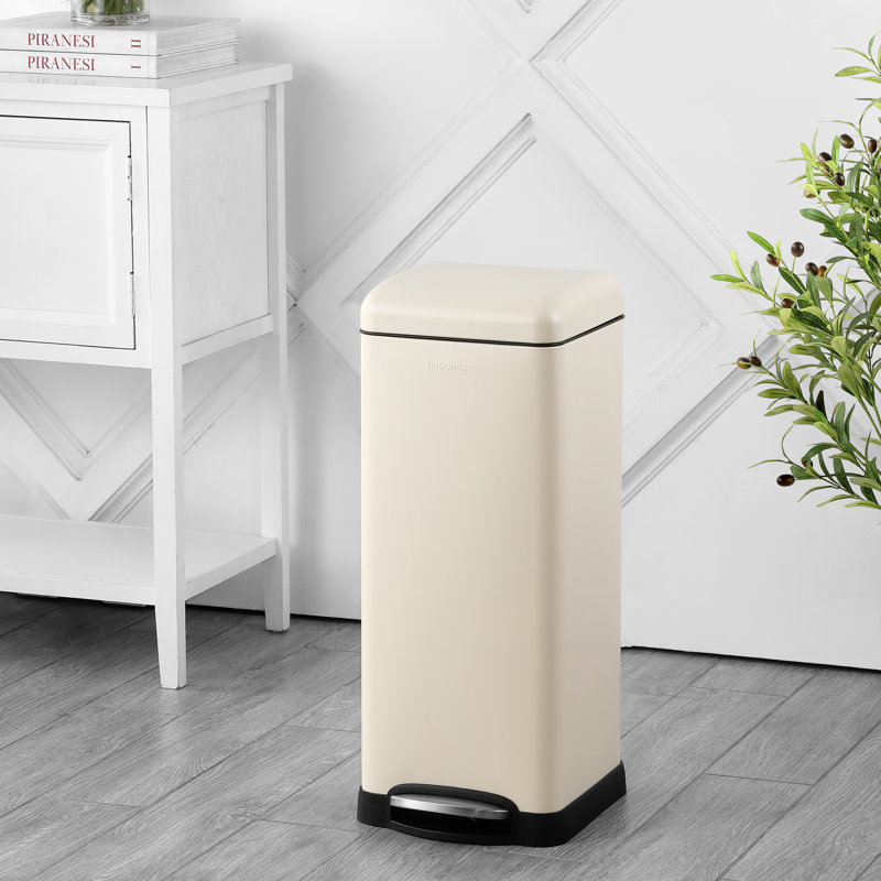 Betty Retro Steel Step On Trash Can, 8 gallons, Limestone Beige