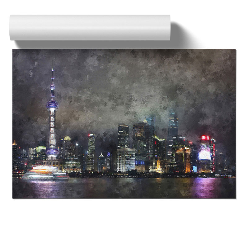 Shanghai Skyline Painting - Frameless Print, 21cm H x 30cm W x 0.1cm D