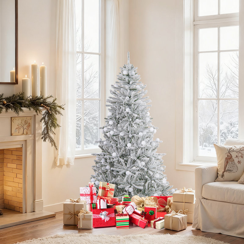 Arbre de Noël artificiel enneigé 6 pi avec 51 lumières sphériques et 6 lumières DEL 6 pi, H 6 pi