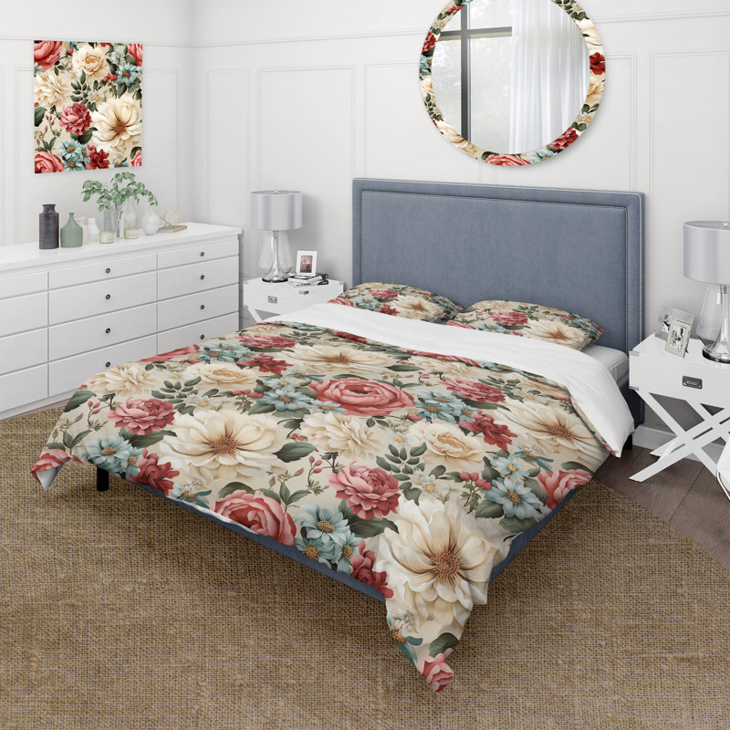 Farmhouse Pink And White Floral Gardens I - Ensemble de housse de couette à motif floral