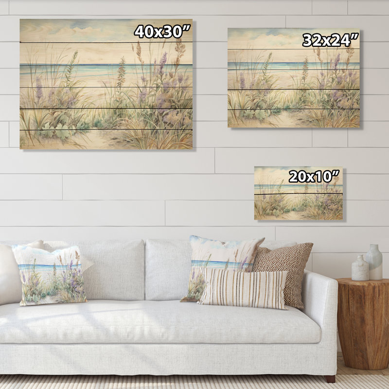 Plant Plant On The Beach I - Plantes, art sur bois de pin naturel, H 24 po x l 32 po