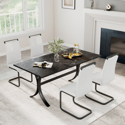 Ensemble de table de salle à manger moderne à pieds en X avec 4 chaises rembourrées, pieds en métal pour la cuisine