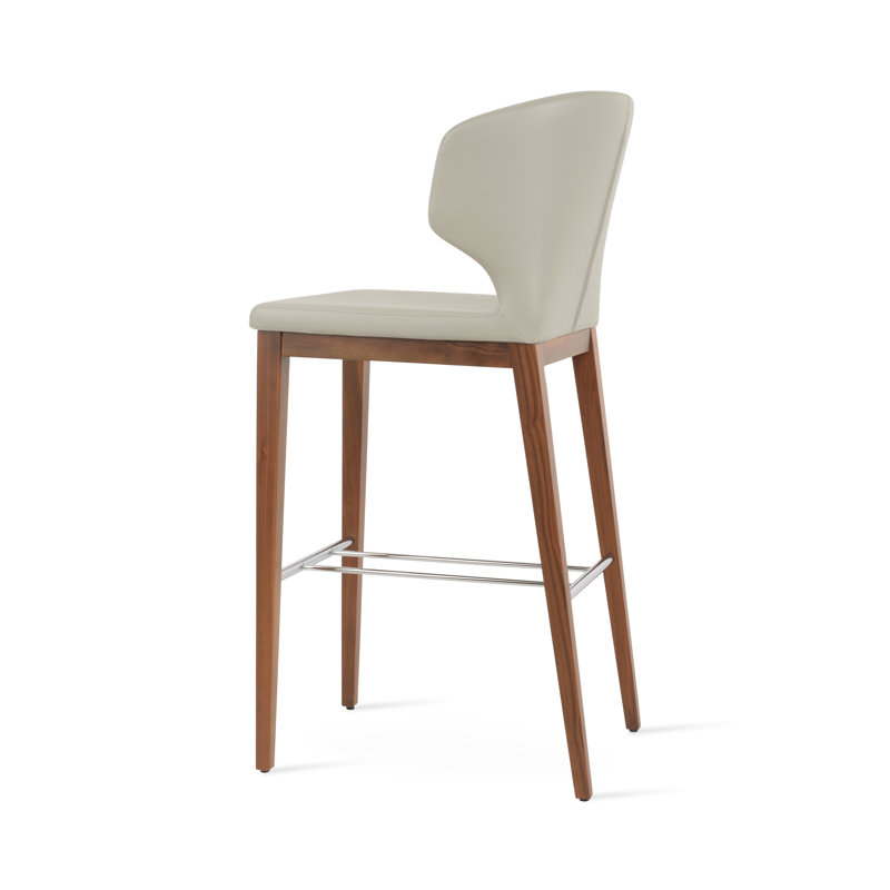 Tabouret de bar et de comptoir Amed, Tabouret de comptoir (siège d'une hauteur de 24 p, Noyer américain, Gris clair