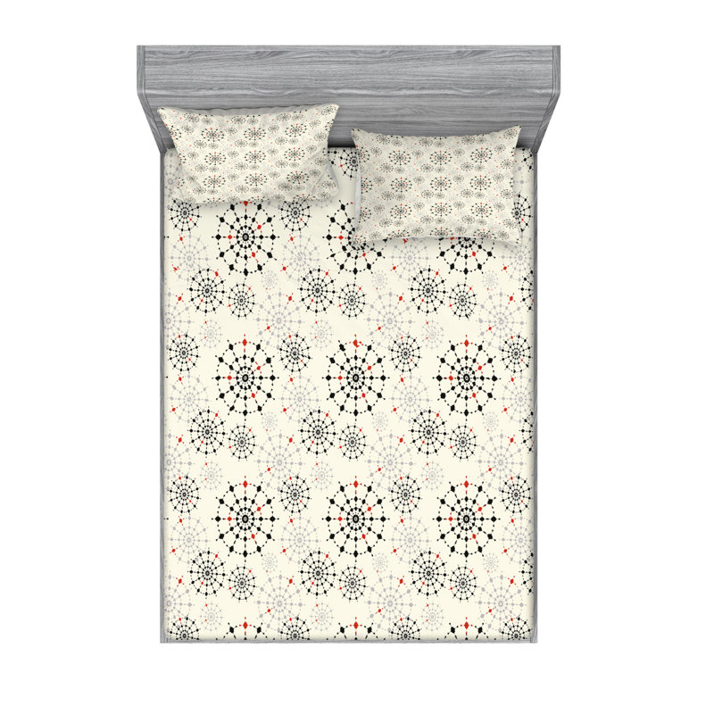 Microfiber Geometric Sheet Set, Queen Sheet Set with Fitted Sheet