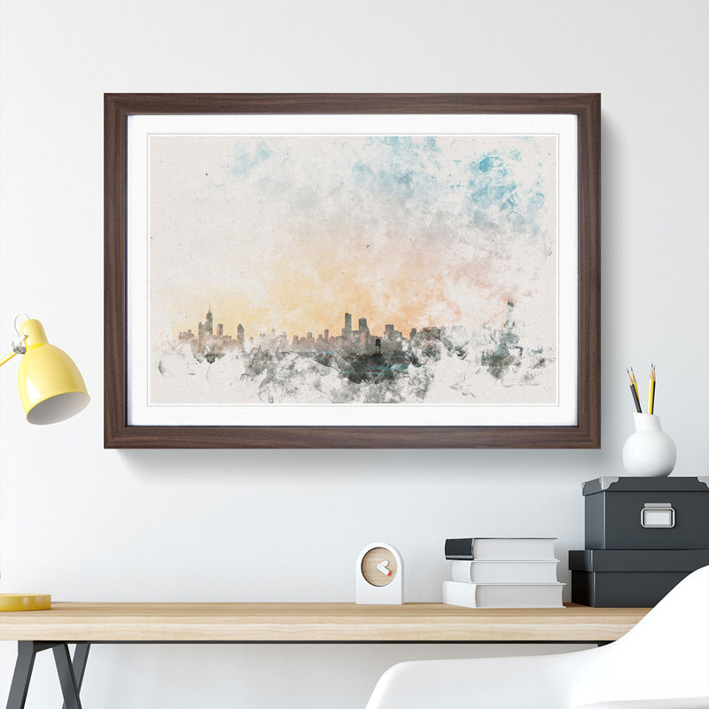 The Chicago Illinois Skyline - Picture Frame Painting Print, 62cm H x 87cm W x 2cm D, Oak Framed