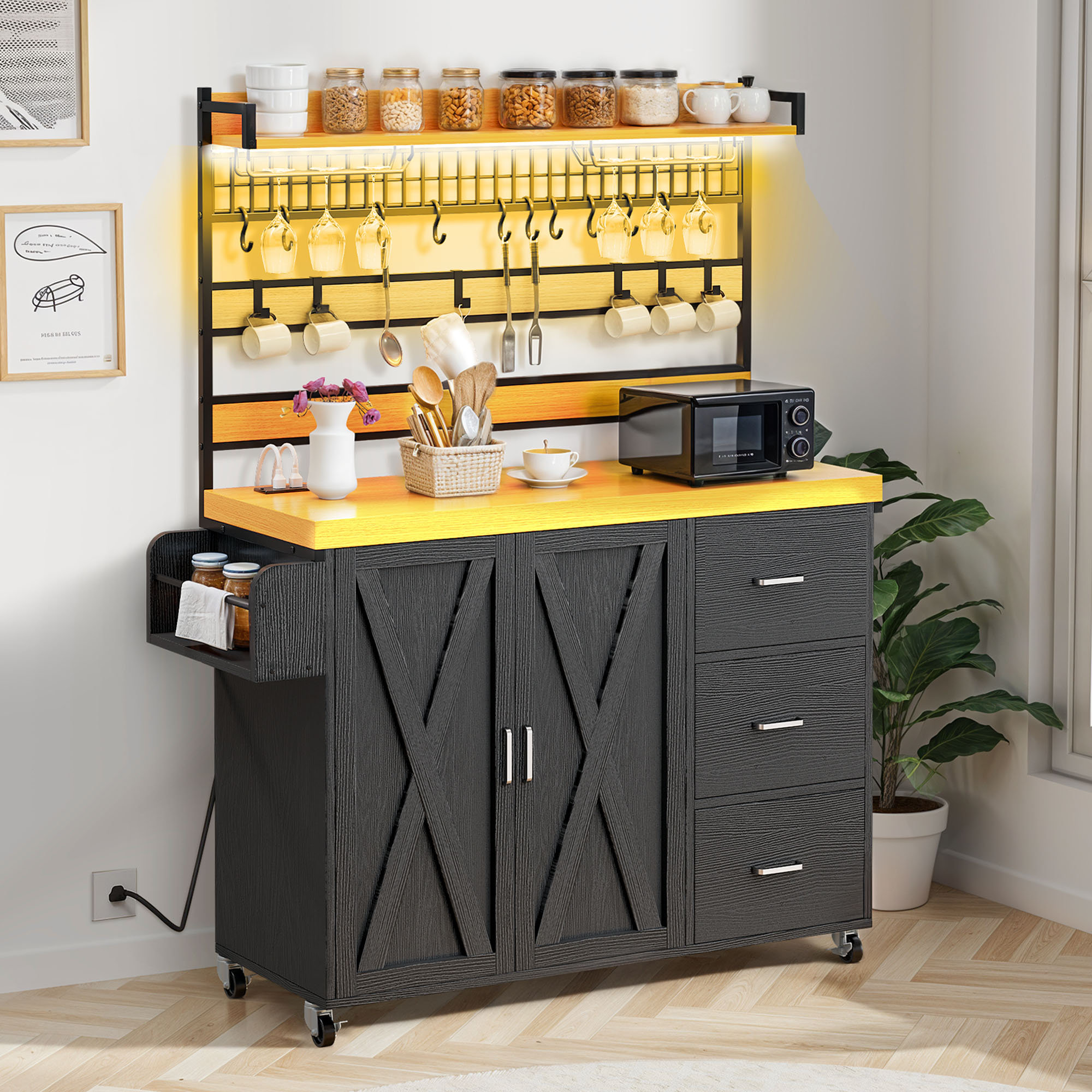 Gracie Oaks Sonica 64.50'' Portable Kitchen Pantry Kitchen Cabinet With ...