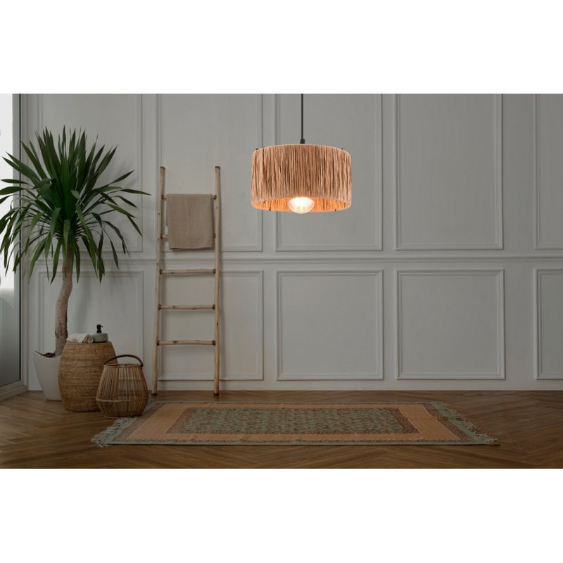 Elegant Metal Chandelier with Raffia Cap, Adjustable Height 21.7 inches | Cap Dimensions: 7.9 x 7.9 inches, Height: 5.9 inches | E27 Socket, Max 40W | Natural Color, CE Certified | Perfect for Dining & Living Room Decor