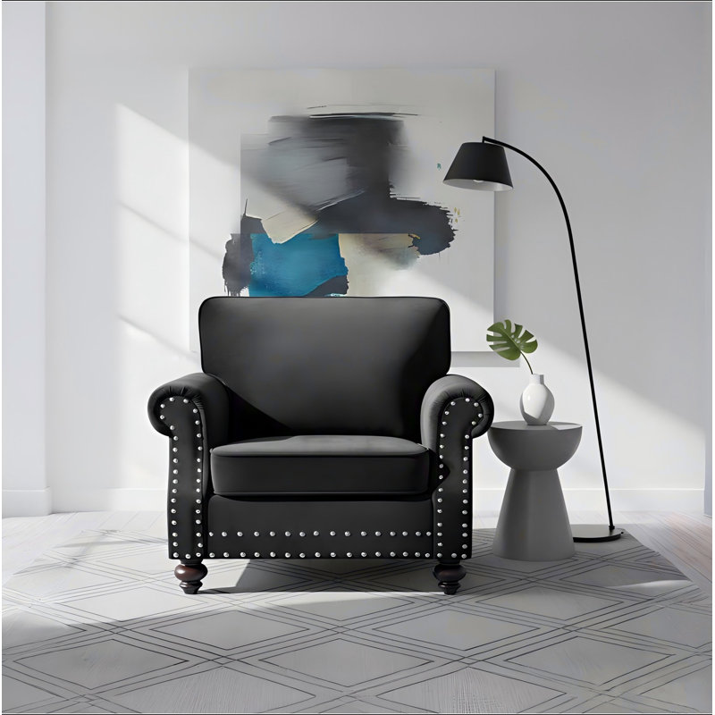 Chaise d'appoint classique en velours avec pieds tournés en bois massif et fauteuil rembourré, Black Velvet