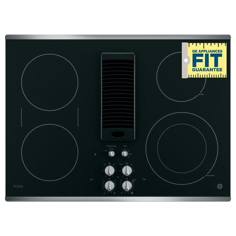 Downdraft Electric Cooktop, Black/Stainless Steel, Stainless Steel
