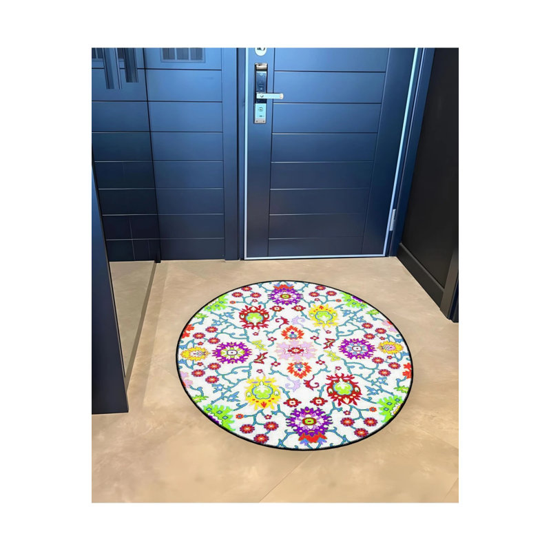 Multicolored Floral Motif Patterned Round Woven Base Vintage Decorative Living Room, Round 3'4"