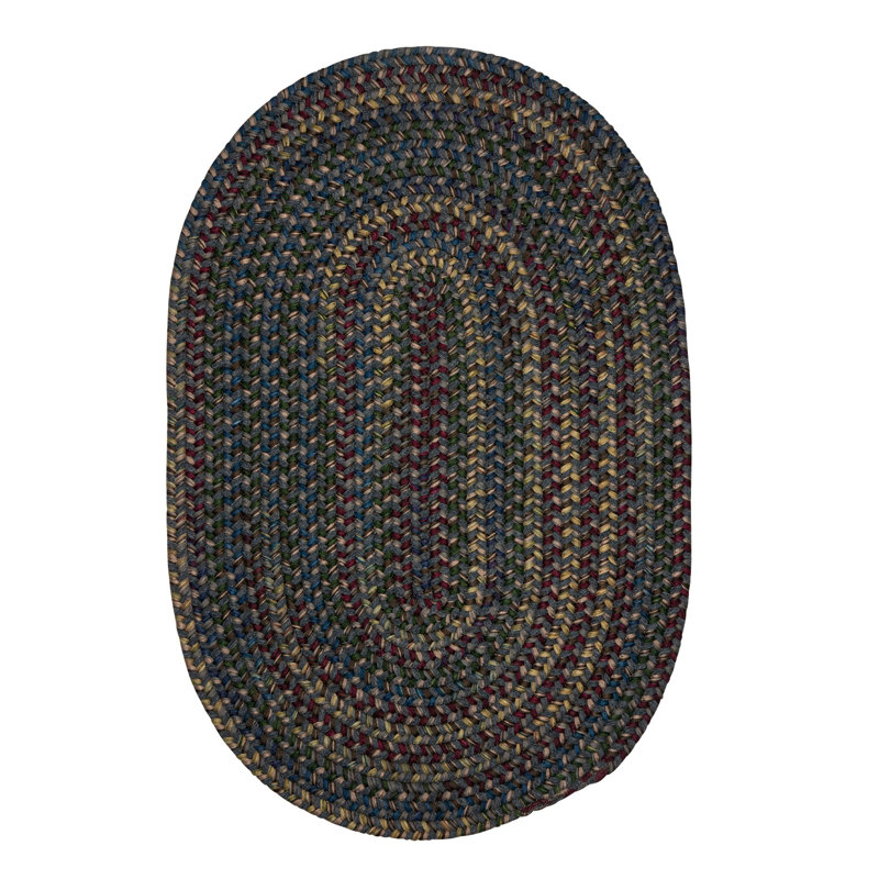 Tapis géométrique en laine tissé à la main noir / bleu / jaune Armilda, Ovale 10 pi x 13 pi