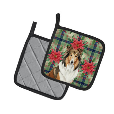 Paire de poignées Sable Collie Christmas Poinsettas