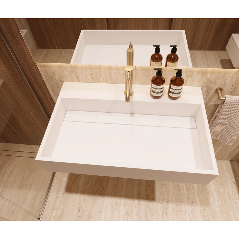 Juniper 24" Wall Mounted Solid Surface Floating Bathroom Sink with Concealed Drain - White, White