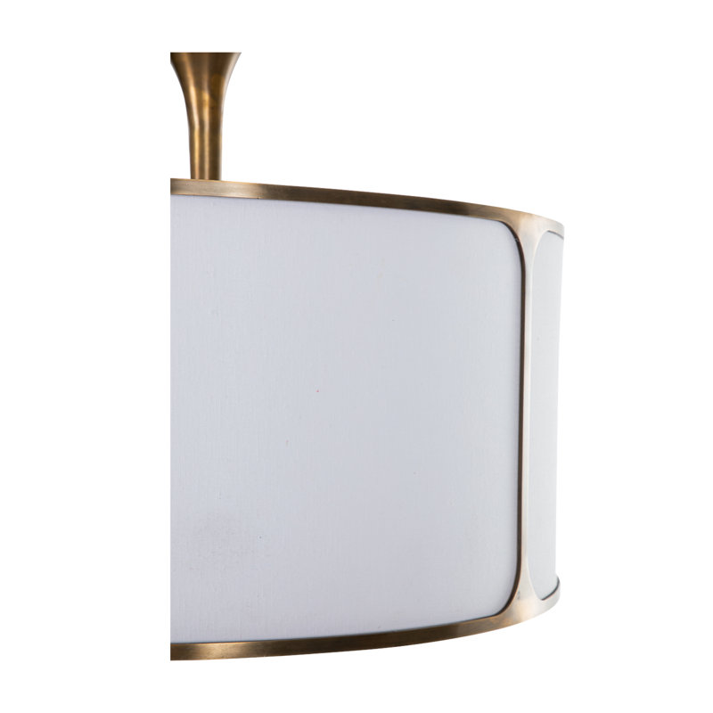 Aged Bronze and Salt Linen Drum Semi-Flush Mount Light