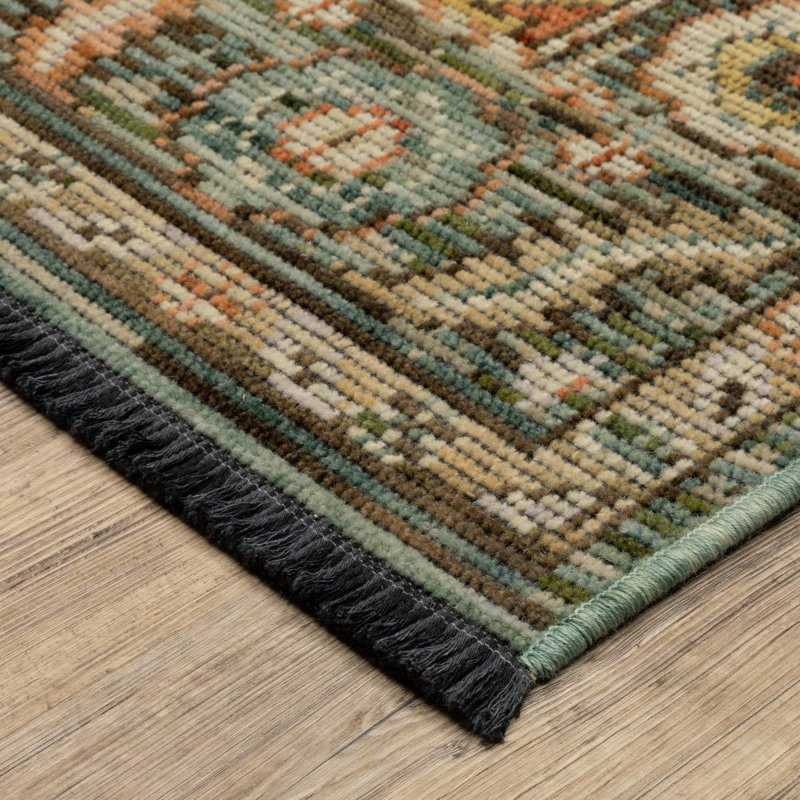 Lennox Traditional Medallion Green / Multi Wool Blend Area Rug, Rectangle 3'3" x 5', Green / Multi