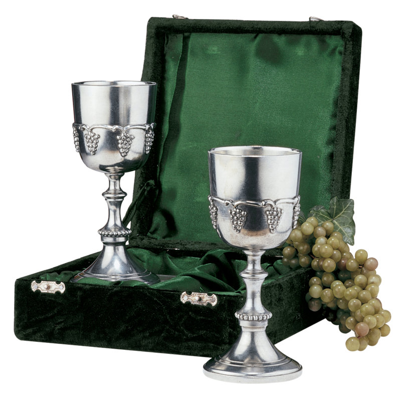 Italian Grape Harvest Goblet 8oz. Handmade Pewter Goblet Set
