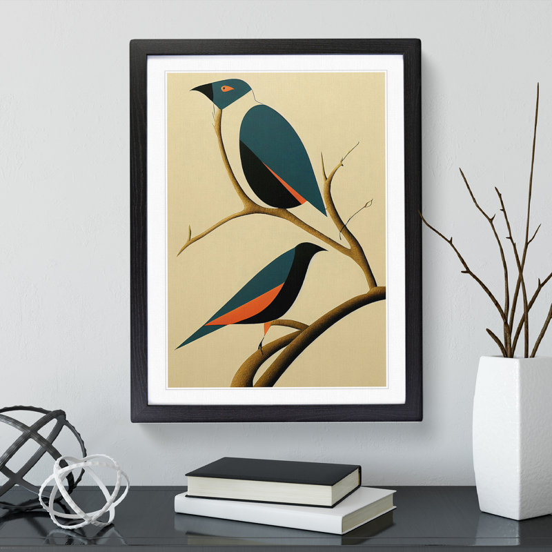 XV1022-697X Art Deco Bird No.6 - Single Picture Frame Print, Black, 64cm H x 46cm W