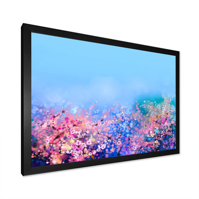 Cherry Blossoms - Print on Canvas, Black Picture Framed, 8" H x 12" W x 1" D