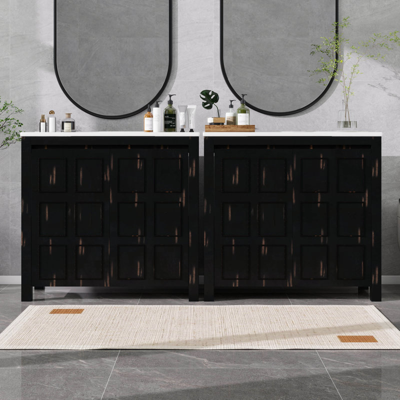 72" Bathroom Vanity Set With Double Vanities (Separate), Double Ceramic Sinks, Soft-Close Doors & Adjustable Shelf