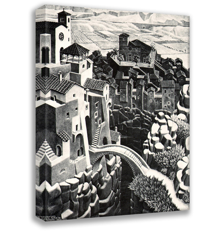 Toile tendue Castrovalva par M.C.Escher, H 40 po x l 28 po