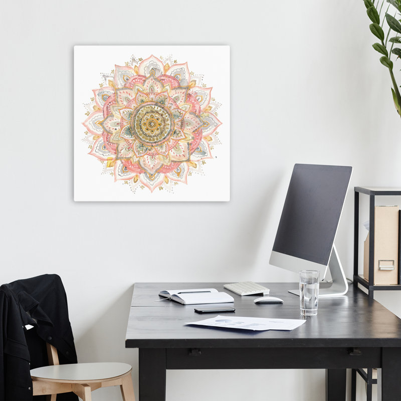 Boho Tropical Mandala On White Bohemian Floral Geometric Art, 18" H x 18" W